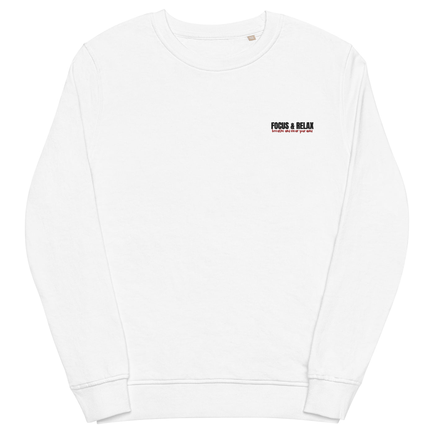 Women's Embroidered Organic White Sweatshirt - Focus & Relax