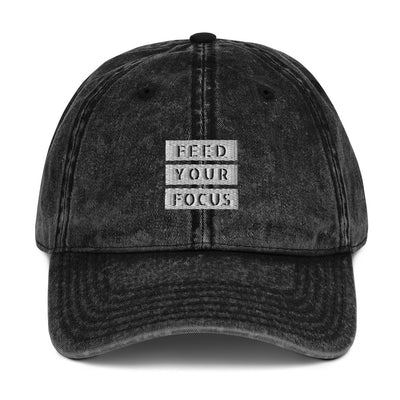 Vintage Black Cotton Twill Cap - Feed Your Focus