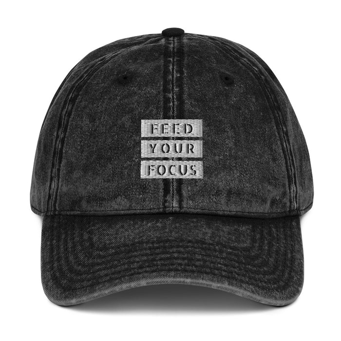 Vintage Black Cotton Twill Cap - Feed Your Focus