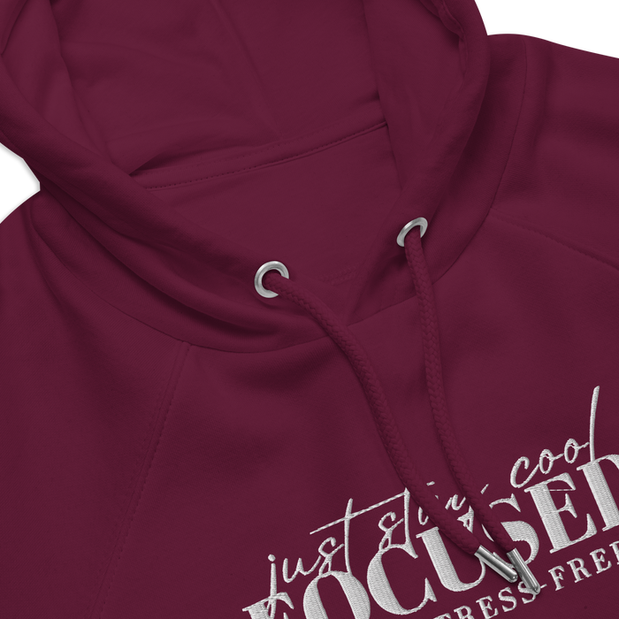 Women's Eco Raglan Embroidered Burgundy Hoodie - Stay Cool Focused