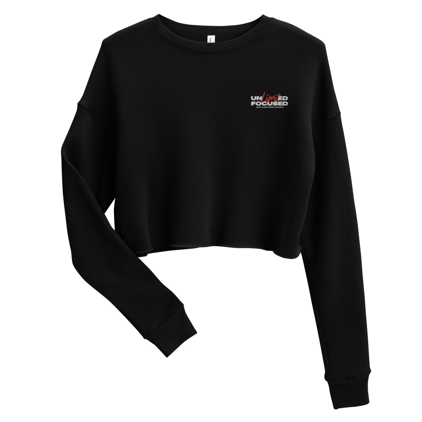 Women's Embroidered Black Cropped Sweatshirt - Unlimited Focused