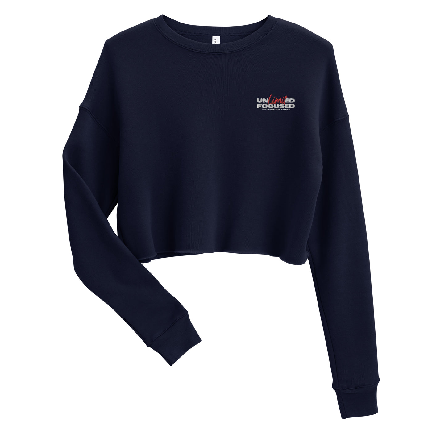 Women's Embroidered Navy Cropped Sweatshirt - Unlimited Focused